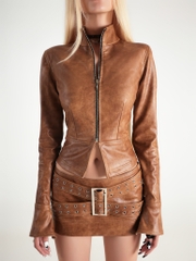 Error Faux Leather Buckles Belts Mini Skirt