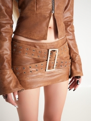 Error Faux Leather Buckles Belts Mini Skirt
