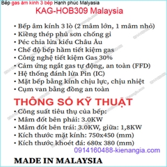 Bếp 3 gas âm kính đen sung túc Capri Malaysia KAG-HOB309 Malaysia