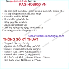Bếp 5 gas âm kính đen sung túc Capri KAG-KAG-HOB950 VN