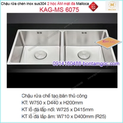 Chậu rửa chén 2 hộc âm mặt đá 750x440mm Malloca KAG-MS6075