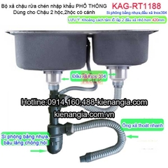 Bộ xả phổ thông chậu rửa chén 2 hộc nhập khẩu KAG-RT1188