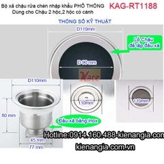 Bộ xả phổ thông chậu rửa chén 2 hộc nhập khẩu KAG-RT1188
