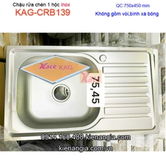 Chậu rửa chén inox 1 hộc 1 cánh 75x45cm KAG-CRB139