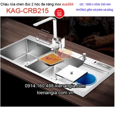 Chậu rửa chén inox sus304 đúc 2 hộc đa năng 100x45 cm KAG-CRB215
