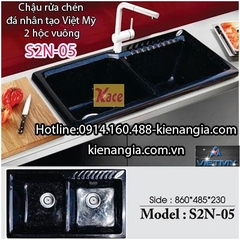 Chậu Việt Mỹ 2 hộc vuông bằng đá 86x48.5 cm KAG-S2N-05