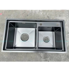 Chậu rửa bát 2 hố giật cấp inox 304 phủ nano đen - KOREAN