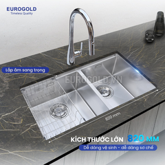 Chậu Rửa Bát Âm 2 Hố Lệch Chống Xước INOX 304 EUC28245GB Eurogold