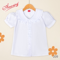 Áo trắng bé gái cổ lá sen, đồng phục đến trường, vải kate silk thấm hút mồ hôi