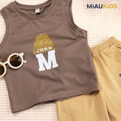 Bộ ba lỗ bé trai cotton in chữ M cá tính quần áo trẻ em mát mịn