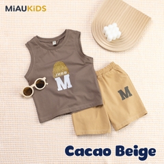 Bộ ba lỗ bé trai cotton in chữ M cá tính quần áo trẻ em mát mịn