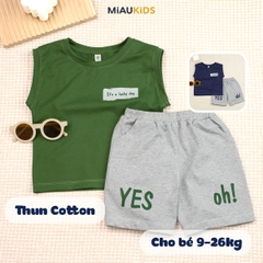 Bộ ba lỗ cotton bé trai thoáng mát MiauKids - Áo sát nách quần đùi có túi