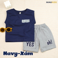 Bộ ba lỗ cotton bé trai thoáng mát MiauKids - Áo sát nách quần đùi có túi