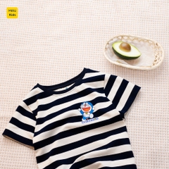 Áo phông bé trai hoạ tiết Sọc logo Doraemon đáng yêu chất thun cotton thoáng mát mềm mịn cho bé mặc nhà đi học đi chơi