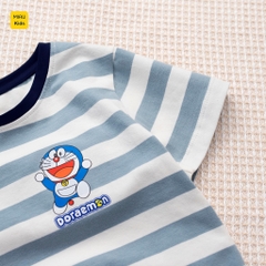 Áo phông bé trai hoạ tiết Sọc logo Doraemon đáng yêu chất thun cotton thoáng mát mềm mịn cho bé mặc nhà đi học đi chơi