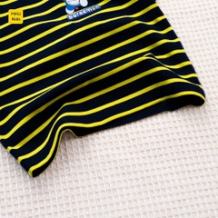 Áo phông bé trai hoạ tiết Sọc logo Doraemon đáng yêu chất thun cotton thoáng mát mềm mịn cho bé mặc nhà đi học đi chơi