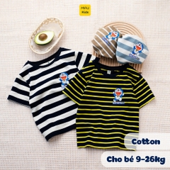 Áo phông bé trai hoạ tiết Sọc logo Doraemon đáng yêu chất thun cotton thoáng mát mềm mịn cho bé mặc nhà đi học đi chơi