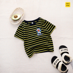 Áo phông bé trai hoạ tiết Sọc logo Doraemon đáng yêu chất thun cotton thoáng mát mềm mịn cho bé mặc nhà đi học đi chơi