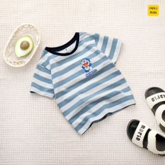 Áo phông bé trai hoạ tiết Sọc logo Doraemon đáng yêu chất thun cotton thoáng mát mềm mịn cho bé mặc nhà đi học đi chơi
