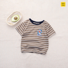 Áo phông bé trai hoạ tiết Sọc logo Doraemon đáng yêu chất thun cotton thoáng mát mềm mịn cho bé mặc nhà đi học đi chơi