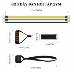 Bộ 5 dây ngũ sắc đàn hồi kháng lực 11 món tập gym tại nhà tiện ích