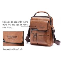 Túi đeo chéo nam dáng đứng phong cách công sở chất liệu da cao cấp Weixier 8642