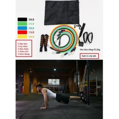 Bộ 5 dây ngũ sắc đàn hồi kháng lực 11 món tập gym tại nhà tiện ích