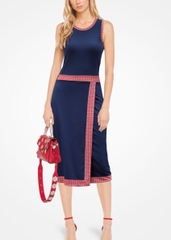 Đầm Michenel Thun Sát Nách Phối Vài Bông - T1907090818