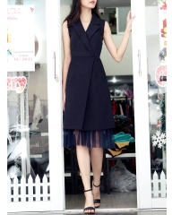 Đầm Vest Ck Sn Tùng Phối Lưới-Dwckl211218C