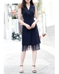 Đầm Vest Ck Sn Tùng Phối Lưới-Dwckl211218C