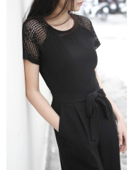Jumsuit Tay Con Phối Lưới Thắt Dây Eo - L05052505183