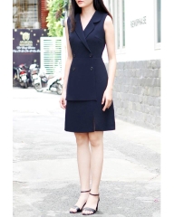 Đầm Xám Ck Sát Nách Cổ Vest Tùng 2 Tầng Đắp Chéo - V02082208183