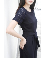 Jumsuit Tay Con Phối Lưới Thắt Dây Eo - L05052505183