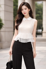 Áo Mentosa cổ Đức phối bèo 3 màu-AKMTS011025B1