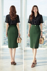 Chân Váy Katosa Xẻ Tà Phối Nút 1 Màu-KTS2300104V