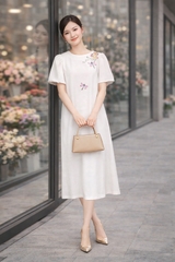 Đầm Katosa Linen Tay Phồng Thêu Chuồn Chuồn-KTS32202242