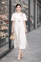 Đầm Katosa Linen Tay Phồng Thêu Chuồn Chuồn-KTS32202242