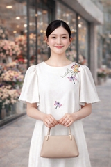 Đầm Katosa Linen Tay Phồng Thêu Chuồn Chuồn-KTS32202242