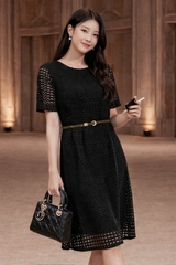 Đầm Katosa ren ô vuông đen-KTS32409243