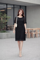 Đầm Katosa ren ô vuông đen-KTS32409243