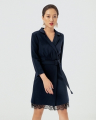 Đầm Vest Mentosa Tay Dài Dây Đai Tà Phối Ren - L2811181218