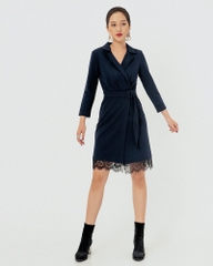 Đầm Vest Mentosa Tay Dài Dây Đai Tà Phối Ren - L2811181218