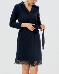 Đầm Vest Mentosa Tay Dài Dây Đai Tà Phối Ren - L2811181218