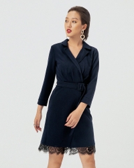 Đầm Vest Mentosa Tay Dài Dây Đai Tà Phối Ren - L2811181218