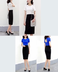 Đầm thun khoét lưng tay con phối đen xanh M&S-P2606070717