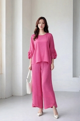 Set Mentosa Áo Lụa Tay Kiểu Quần Lai Chéo Nút 3 Màu-SMTS070925L1