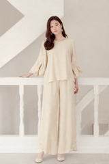 Set Mentosa Áo Lụa Tay Kiểu Quần Lai Chéo Nút 3 Màu-SMTS070925L1