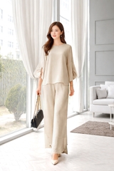 Set Mentosa Áo Lụa Tay Kiểu Quần Lai Chéo Nút 3 Màu-SMTS070925L1