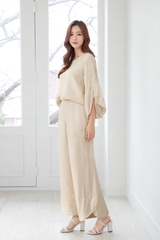 Set Mentosa Áo Lụa Tay Kiểu Quần Lai Chéo Nút 3 Màu-SMTS070925L1