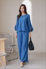 Set Mentosa Áo Lụa Tay Kiểu Quần Lai Chéo Nút 3 Màu-SMTS070925L1